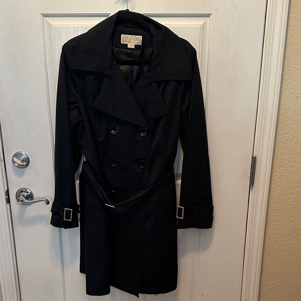 Michael Kors Classic Black Trench Coat Wardrobe Staple Size L